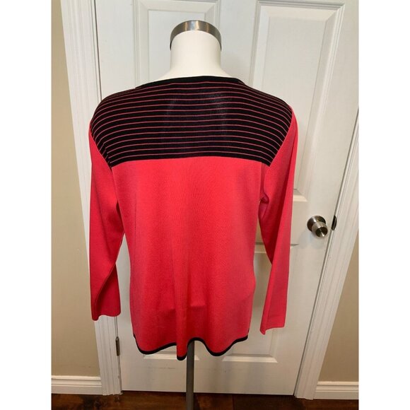 Exclusively Misook Pink Blue Striped Cardigan Sweater Petite, Size Small - Picture 4 of 5